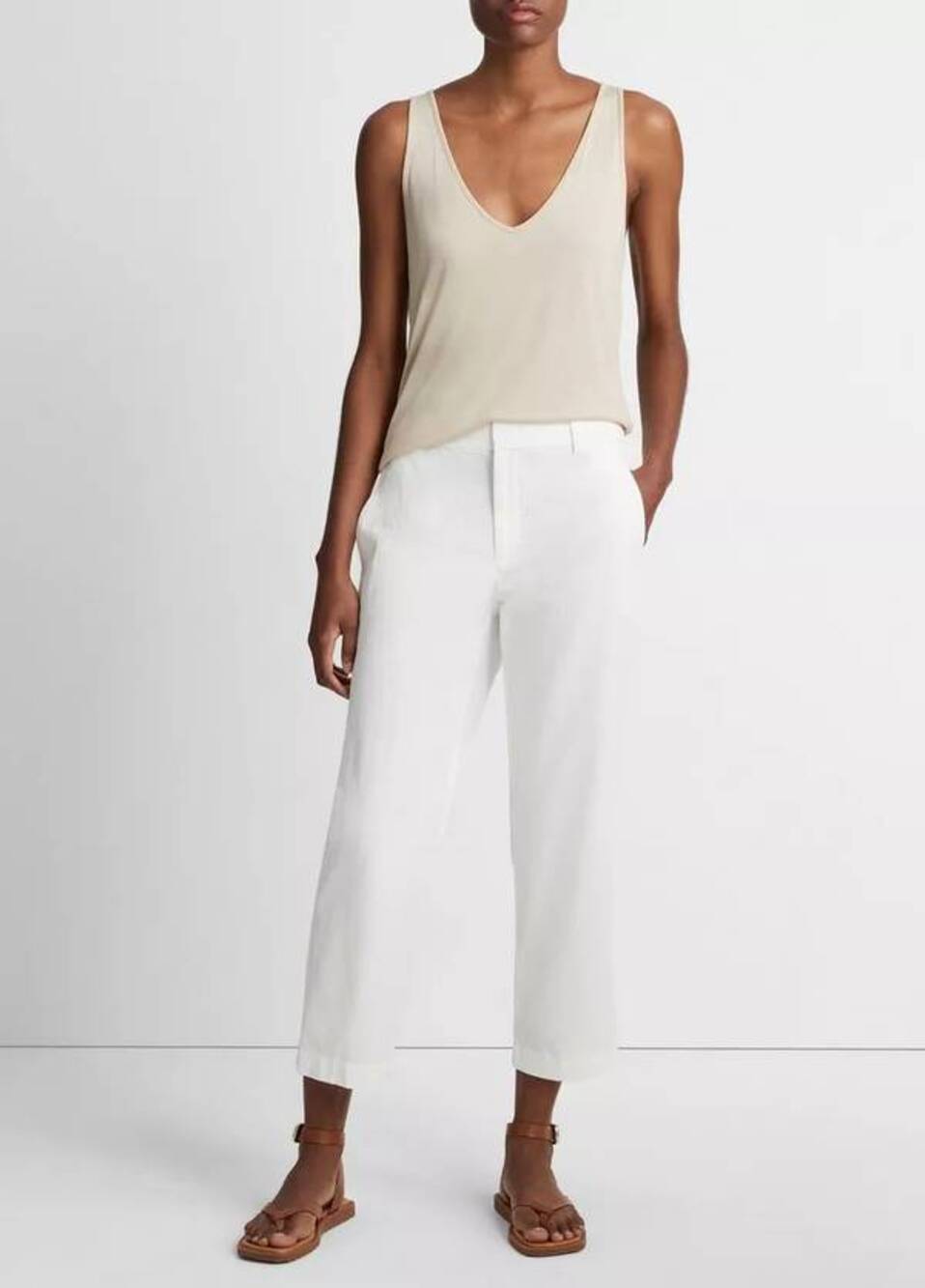 Vince Low-Mid Rise Washed Cotton Crop Pant White 6 NEW Quietluxury Minimalist